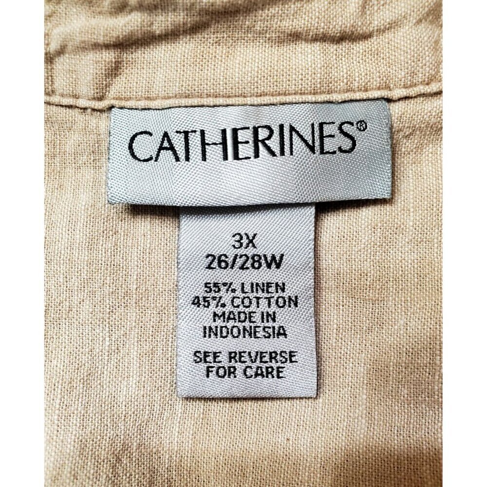 Catherines Women’s Linen Blend Beige Button Down 3/4 Sleeved Shirt Womens 3XL - Picture 14 of 15